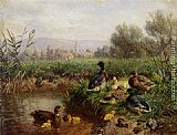 Pond Canvas Paintings - Ducks by a Pond